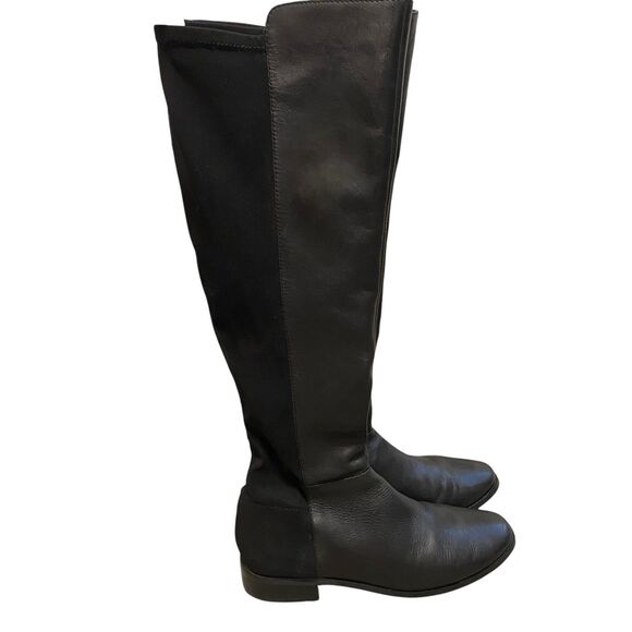 Tahari High Knee Boots 9.5 Black Leather Flats Minimalist Old Money Comfort - Picture 9 of 16